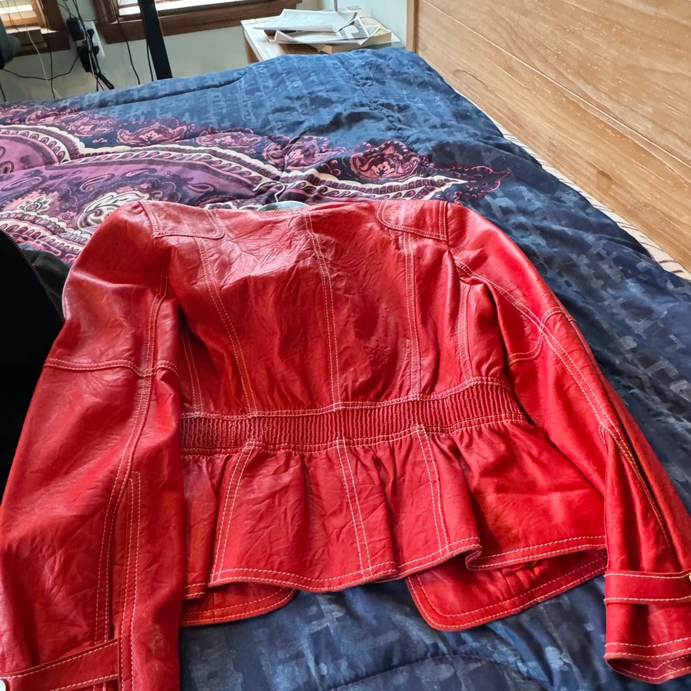 Anne Klein Red Bomber Jacket with Peplum Waist